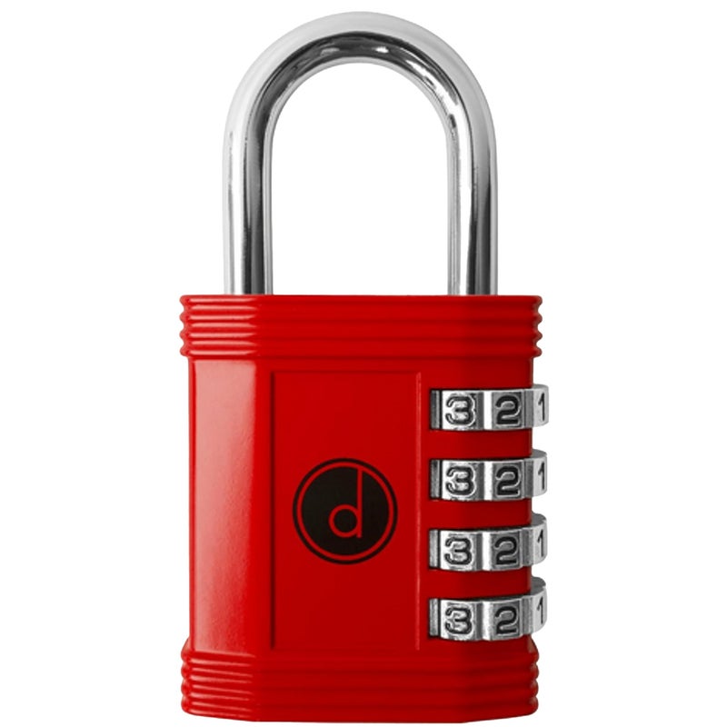 desired tools Padlock 4 Digit Combination Lock - for Gym School Locker, Outdoor Gate, Shed, Fence, and Storage - Weatherproof Metal - Keyless, Easy to Set, Resettable - Red - Image 1